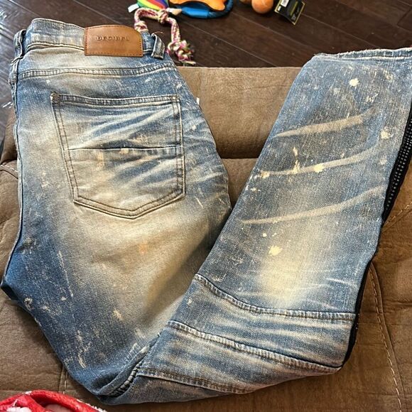 Decibel Mens 34x32” Denim jeans Distressed Bleached moto Streetwear.